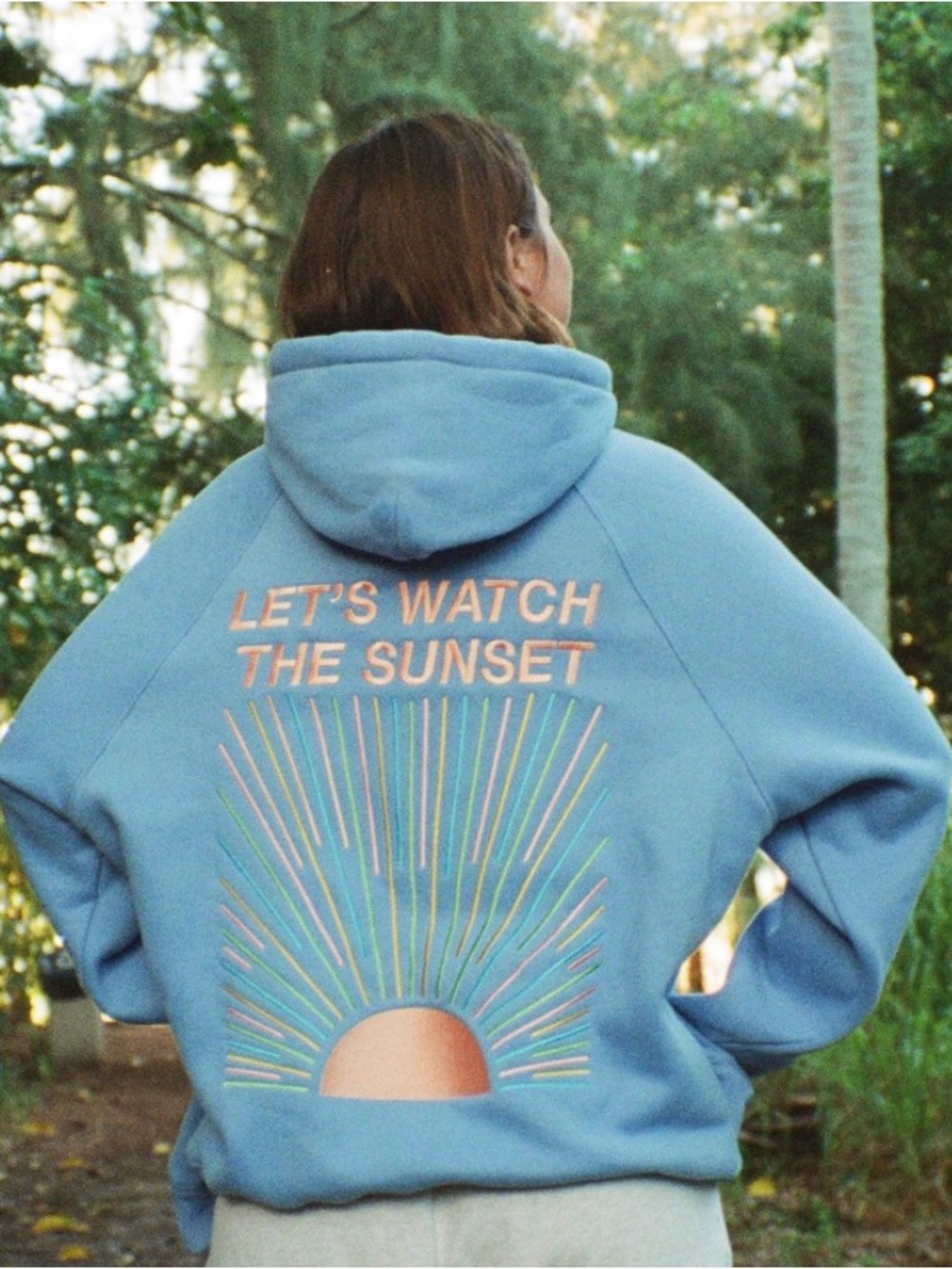 Dandy Del Mar womans embroidered Let's Watch The Sunset hoodie sweatshirt size L